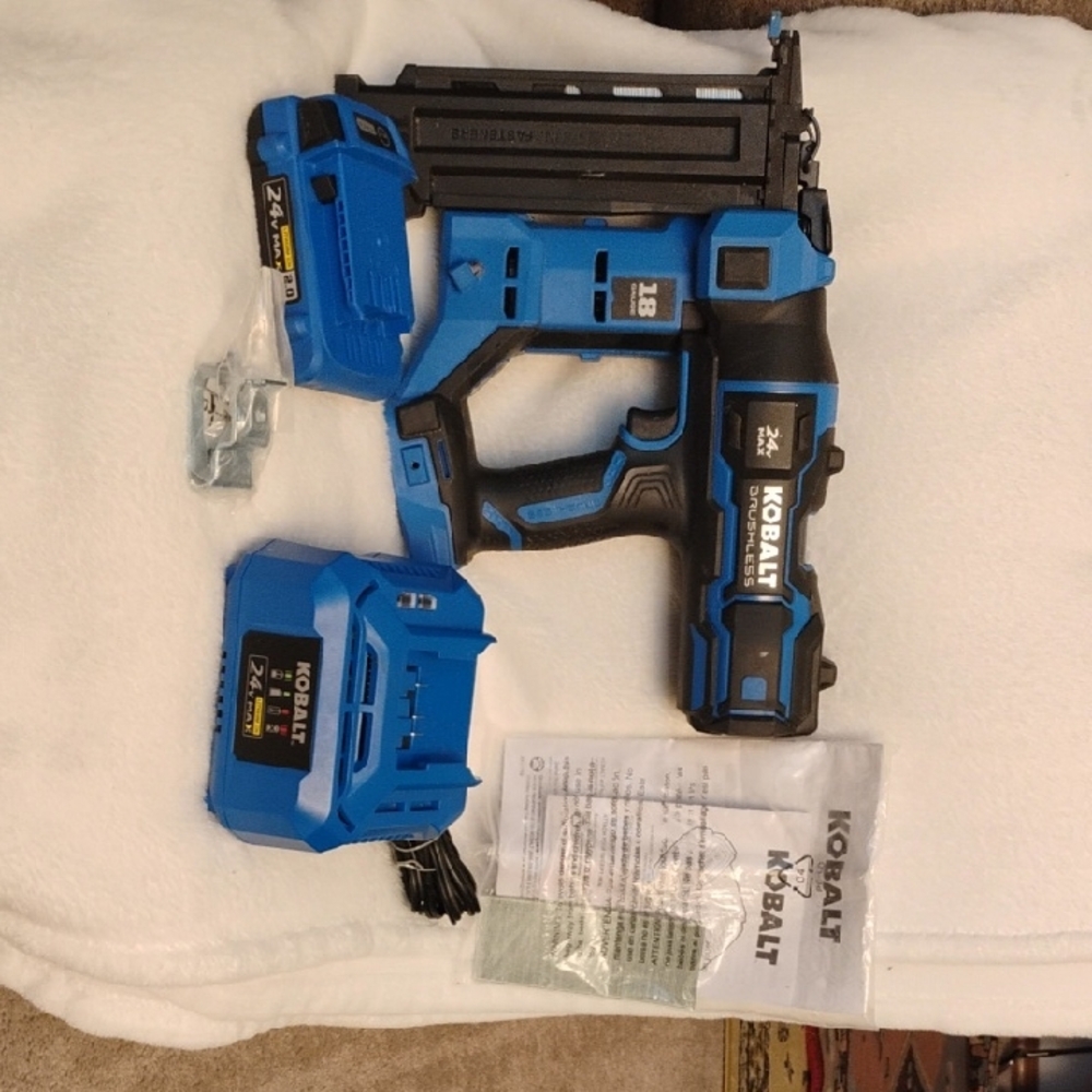 Kobalt 24V Max Cordless Nail Gun Kit in Blue and Black
